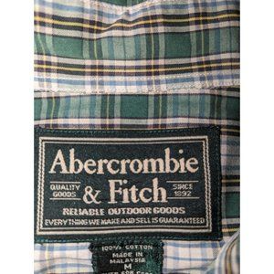Abercrombie & Fitch Shirt Mens Medium Green Plaid Long Sleeve Button Up